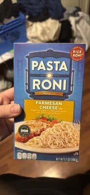 Parmesan Cheese Flavor Angel hair pasta in a Parmesan sauce with other natural flavors