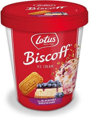 Biscoff ice cream with blueberry cheesecake