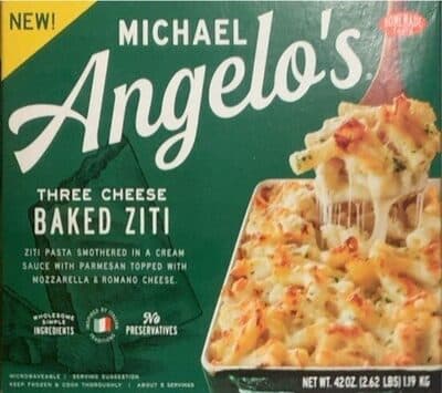 Three cheese baked ziti pasta smothered in a