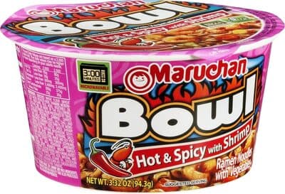 Bowl hot spicy with shrimp flavor ramen noodles
