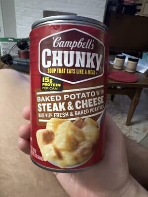 Baked potato with steak & cheese soup