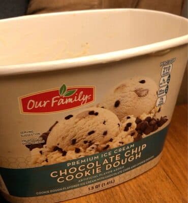 Premium cookie dough flavored ice cream with