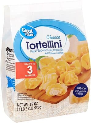 Tortellini pasta filled with ricotta, mozzarella, and romano cheeses