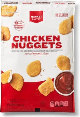 Fully cooked breaded nugget shaped chicken breast