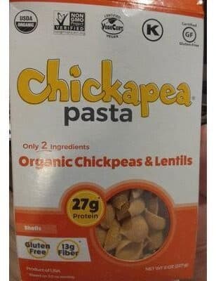Chickpeas and lentils organic shells pasta