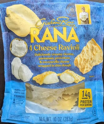 4 cheese ricotta, romano, mozzarella & gorgonzola cheeses - classic italian recipe ravioli, 4 cheese
